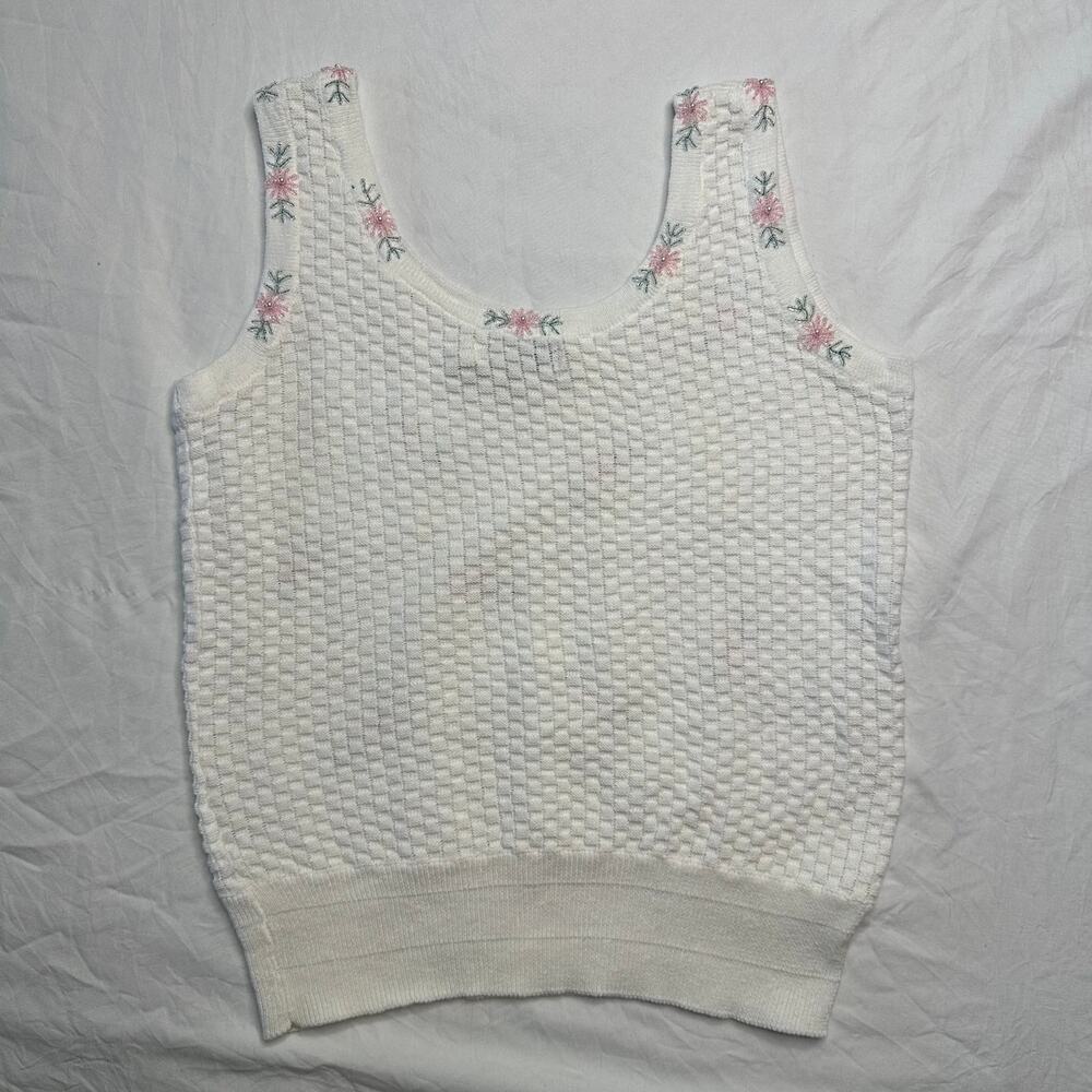 Sm VTG L’eru Vive Sweater Set Floral Beaded Cardigan & Tank Coquette Grannycore - Picture 7 of 8